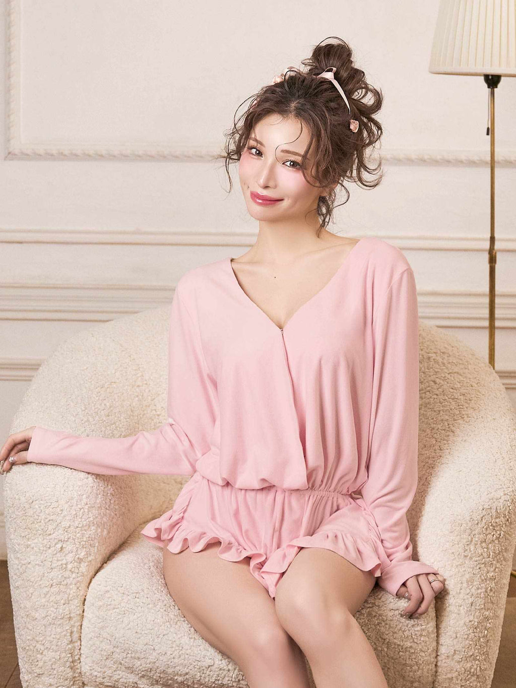 Belle Drape Rompers　ベルドレープロンパース/PINK